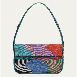 STAUD Tommy Beaded Shoulder Bag, Acid Swirl NWT